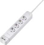 Sygonix SY-4535058 6 vietų maitinimo juosta su ap&scaron;viestu pagrindiniu jungikliu, 1,5 m kabeliu, balta