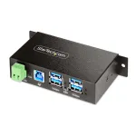 StarTech.com 5G4AINDRM-USB-A-HUB valdomas USB 3.2 Gen 1 (5 Gbps) 4 prievadų pramoninis USB centras, juodas