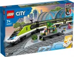 LEGO 60337 City Express keleivinis traukinys nuotolinio valdymo rinkinys su veikiančiais priekiniais žibintais, 2 vagonais ir 24 bėgių dalimis
