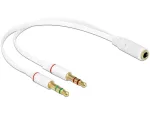 DeLOCK 65585 ausinių su mikrofonu adapteris, 3,5 mm 4 kontaktų lizdas į 2x 3,5 mm 3 kontaktų ki&scaron;tukus, 0,2 m, baltas