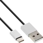 InLine USB 2.0 laidas, USB-C ki&scaron;tukas / USB-A ki&scaron;tukas, juodas/alu, lankstus, 2 m
