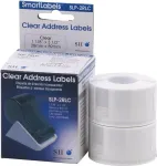Seiko SLP-2RLC Clear Address Labels 28x89mm, 2 Rolls, 260 Labels, White, Permanent Adhesive, Direct Thermal, for Smart Label Printer