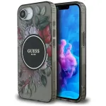 Guess IML Flowers MagSafe Dėklas, skirtas iPhone 16e (Juodas)