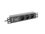 Maitinimo paskirstymo blokas LANBERG PDU-03E-0200-BK &mdash; 1U, 3x E tipo lizdai, 220&ndash;250 V, 16 A, 2 m kabelis, juodas