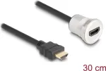 DeLOCK 88180 HDMI pratęsimo kabelis, HDMI ki&scaron;tukas &ndash; HDMI lizdas skydeliui, 8K 60 Hz, M25 sriegis, 0,3 m, juodos/sidabro spalvos