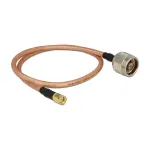 DeLOCK 88896 N (ki&scaron;tukas) &ndash; SMA (ki&scaron;tukas) antenos kabelis, RG-142 low loss, 0,4 m, skaidrus