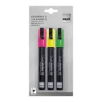 SIGEL Liquid Chalk Marker Set Water-Based Wipeable Pink Green Yellow 3-Pack