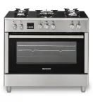 Laisvai pastatoma dujinė-elektrinė viryklė Ravanson KWGE-K90, 5 kaitvietės, 90 cm, inox