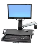 Ergotron 45-260-026 Track Mount Kit, auk&scaron;čio reguliavimo monitoriaus laikiklis su klaviatūros padėklu, i&scaron;traukiamu pelės padėklu, rie&scaron;o atrama ir brūk&scaron;ninių kodų skaitytuvo laikikliu, tinka iki 24 inch LCD, VESA 75/100mm, poliruotas aliuminis