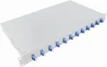 LogiLink F12LC2G 19 colių 1U stovo optinis sujungimo modulis LC-Duplex 12 prievadų Single Mode OS2, pilnai komplektuotas, &scaron;viesiai pilkas