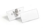 DURABLE vardinių kortelių laikiklis 40x75 mm su kombinuotu segtuku, akrilas, permatomas, 25 vnt. pakelyje (812119)