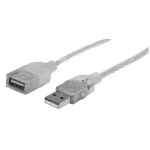 Manhattan 336314 USB 2.0 pailginimo laidas, USB-A ki&scaron;tukas &ndash; USB-A lizdas, 1,8 m, permatomas sidabrinis