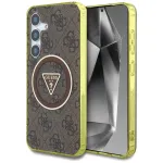 Guess 4G Glitter Triangle Buttons MagSafe Dėklas, Samsung Galaxy S25 (Ruda)