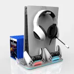 iLike DZ504 Slim daugiafunkcė doko stotelė PlayStation 5 PS5 pultams su au&scaron;inimo ventiliatoriais ir RGB, juoda