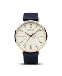 Bering Classic vyri&scaron;kas kvarcinis laikrodis 40mm mėlynas ciferblatas rožinis auksas nerūdijančio plieno tinklelis 14240-864B