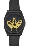 Adidas moteri&scaron;kas laikrodis AOST22038, 38 mm nerūdijančio plieno korpusas, juoda silikoninė apyrankė, analoginis kvarcinis