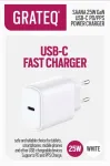 GRATEQ SAANA GaN USB-C 25W PD/PPS sieninis įkroviklis, baltas