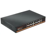 HISMART 18 prievadų Gigabit PoE+ komutatorius su 16 PoE prievadų ir 2 uplink prievadais, 250W biudžetu, nevaldomas, metalinis, montuojamas į stelažą