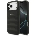 Mercedes AMG00117 i&scaron;maniojo telefono dėklas iPhone 18 Pro Max / 17 Pro Max, AMG Leather Debossed Lines Logo, juodas