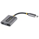 StarTech.com USB-C ausinių skirstytuvas, USB Type C dviejų ausinių adapteris su mikrofono įvestimi, USB C į 3,5 mm garso adapterį/ausinių lizdą, USB C į garso lizdą/Aux i&scaron;vestį, 24 bitų DAC