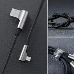 AUKEY CB-AL01 USB&ndash;Lightning kabelis, juodas, nailoninis, 2 m, 90&deg; jungtys