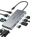 USB-C stotelė Aukey CB-C89 10-in-1 su RJ45 1000Mbps, HDMI 4K, keliais prievadais
