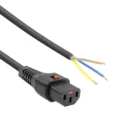 ACT Powercord C13 IEC Lock atviras galas juoda 2 m PC1025, 5 vnt. pakuotė