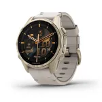 I&scaron;manusis laikrodis GARMIN Fenix 8 43 mm, 1,3 colio AMOLED 416&times;416, liečiamas ekranas, Wi‑Fi, GPS, 32 GB, auksinis korpusas, pilkas odinis dirželis