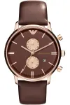 Armani AR0387 vyri&scaron;kas kvarcinis chronografinis laikrodis 42 mm, rudas ciferblatas, odinė apyrankė