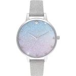 Olivia Burton Moteri&scaron;kas Sparkle Floral laikrodis OB16US49 - 34 mm rožinio aukso atspalvio nerūdijančio plieno korpusas, pilka odinė apyrankė, baltas ciferblatas su gėlių ra&scaron;tu