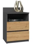 Top E Shop M1 ANTRACYT/ARTISAN naktinė spintelė, 2 stalčiai, ąžuolo atspalvis