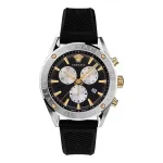 VERSACE V-Race vyri&scaron;kas &Scaron;veicari&scaron;kas kvarcinis chronografo laikrodis VEHB00119 &ndash; 44 mm, juodas ciferblatas, sidabrinis nerūdijančio plieno dirželis