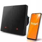 Qoltec 52708 Smart Wi-Fi 2 kanalų &scaron;viesos jungiklis su laikmačiu, Tuya Smart Life, juodas