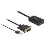 Delock adapterinis kabelis DVI-D, USB (tik maitinimas) (ki&scaron;tukas) į DisplayPort (lizdas) - DisplayPort 1.2 - 50 cm - palaiko 4K 30 Hz - juodas (63189)