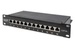 DIGITUS CAT6A pataisų skydas, ekranuotas, 12 prievadų su žymėjimo lauku, 1U, 10 colių stovo montavimui, juoda RAL 9005