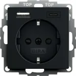 Gira ki&scaron;tukinis lizdas su USB lizdu, modelis 2459005, juodos spalvos