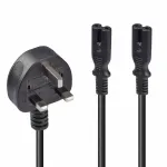 Lindy 2,5 m Jungiamasis laidas su UK 3 kontaktų ki&scaron;tuku į 2 x IEC C7 skirstytuvą, juodas