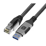 Techly ICOC-U3A-RJ45-050 USB 3.0 Type-A &ndash; Gigabit Ethernet tinklo adapterio kabelis, 5 m, juodas/sidabrinis