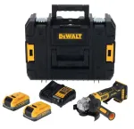 DEWALT DCG404S2T-QW 18V belaidis kampinis &scaron;lifuoklis 125mm be&scaron;epetėlis 2x4.0Ah XR Li-Ion akumuliatoriai ir įkroviklis TSTAK dėžė