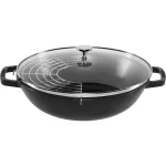 STAUB Wok 30 cm su dangčiu, juodas, ketaus