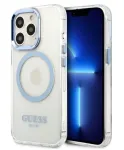 Guess Apple iPhone 13 Pro Max 6,7 inch kietasis dėklas Metal Outline Magsafe skaidrus mėlynas