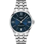 TISSOT T-Classic Chemin des Tourelles moteri&scaron;kas automatinis laikrodis 32mm mėlynas perlamutro ciferblatas su deimantų žymekliais ir nerūdijančio plieno apyrankė