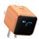 Anker Nano Charger 45W GaN USB-C įkroviklis su ActiveShield 5.0, jutikliniu valdymu, SmartDisplay, iPhone atpažinimu, oranžinis