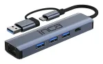 INCA Hub IUTP-5T USB-C/A į 3x USB-A 3.0 / RJ45 5 Gbit/s Pilka