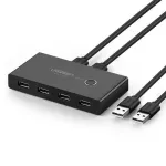Ugreen 30767 USB 2.0 4 prievadų jungiklis su 1,5 m USB laidais, juodas