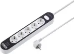 Sygonix SY-4538276 5 vietų maitinimo juosta su ap&scaron;viestu jungikliu, 1,5 m kabeliu, balta/juoda