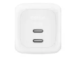 Greitasis AC sieninis įkroviklis Belkin WCH020KQ2MWH-B6 &mdash; 2x USB‑C, 2 m integruotas laidas, baltas