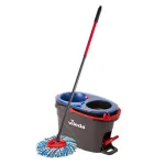 Vileda H2PrO Spin Mop rinkinys, rotacinė &scaron;luostė su dviejų talpyklų sistema ir teleskopiniu kotu, mikropluo&scaron;to, juodas/raudonas/mėlynas