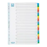 Elba Mylar kortelių rodyklė A-Z, 26 dalių, A4 Extra Wide, 230 x 297 mm, spalvoti skirtukai (592581-20)