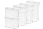 EMSA Optima 3110601051 sausų produktų talpyklų rinkinys, 7 vnt., plastikas be BPA, &scaron;viežumo sandarinimas, Clack uždarymas, skaidrus/baltas